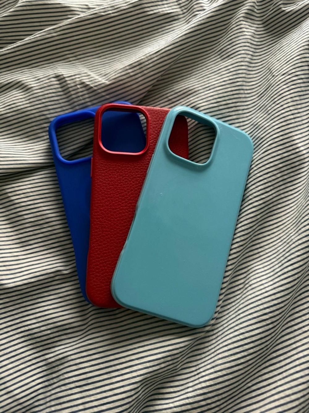 Silicone & Leather-Texture iPhone Pro Max Case - light blue, red, cobalt blue